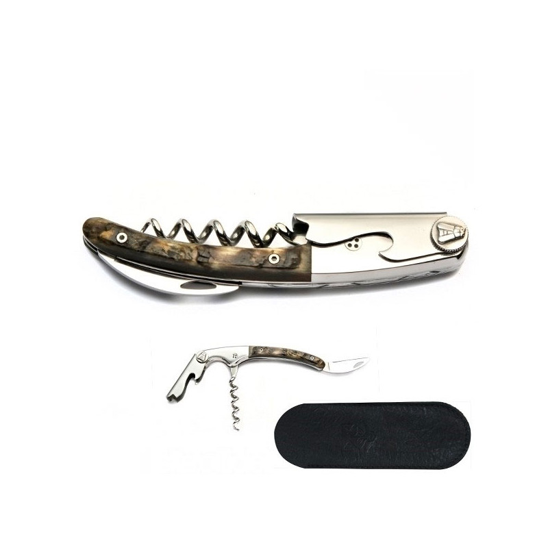 CLOS Laguiole, ram corkscrew with leather case