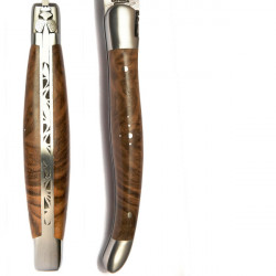Laguiole Walnut wood handle Damascus knife, leather case