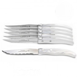 Set de 6 cuchillos contemporáneos Laguiole - Tonos nácar blanco