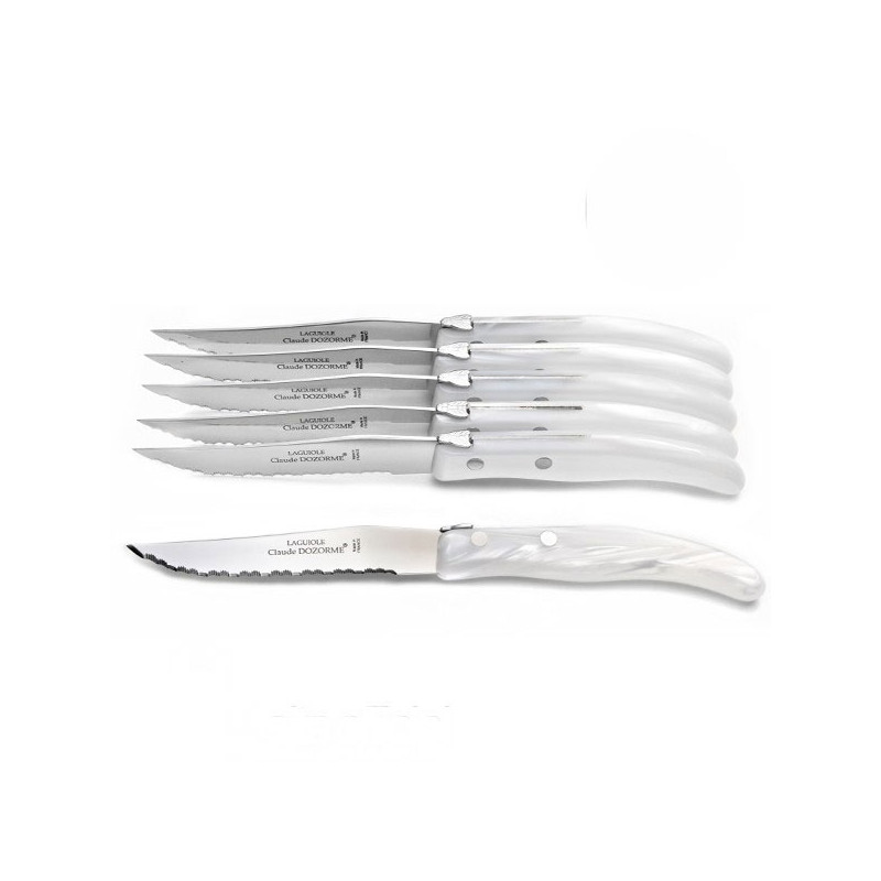 Set of 6 contemporary Laguiole knives - White Mother-of-Pearl Shades