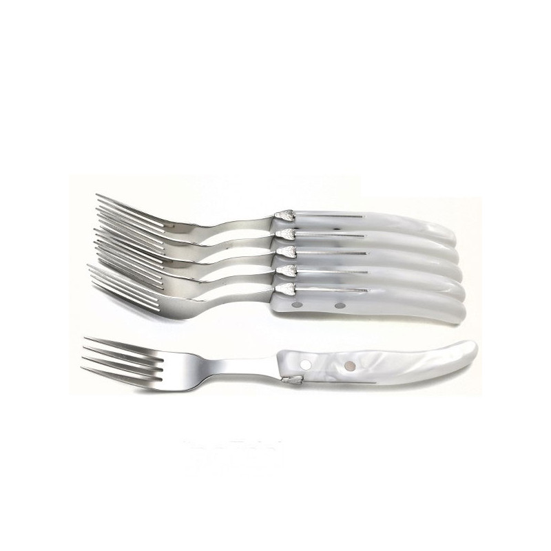 Set of 6 contemporary Laguiole forks - White Mother-of-Pearl Shades