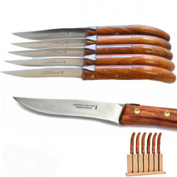 Ceppo 6 coltelli da Bistecca Laguiole, manico in legno, fatto a mano