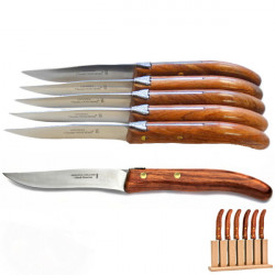 Ceppo 6 coltelli da Bistecca Laguiole, manico in legno, fatto a mano