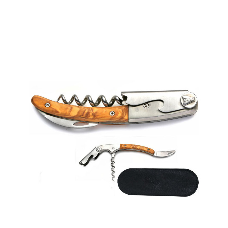 CLOS Laguiole, olive wood corkscrew with leather case