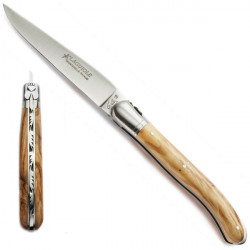 Laguiole olive wood handle Nature knife, safety lock, leather case