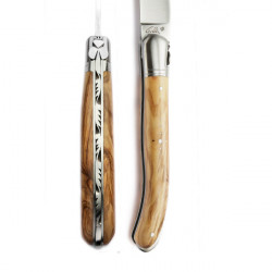 Laguiole olive wood handle Nature knife, safety lock, leather case