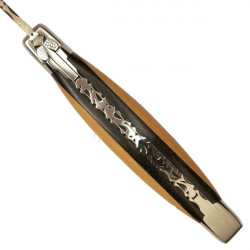 coltello Laguiole Damasco legno ebano-bosso, con una custodia in pelle