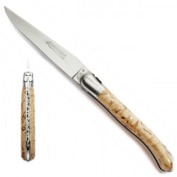 Laguiole Curly birch handle Nature knife, safety lock, leather case
