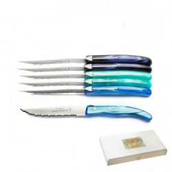 Set of 6 contemporary Laguiole knives - Shades of the blue seas