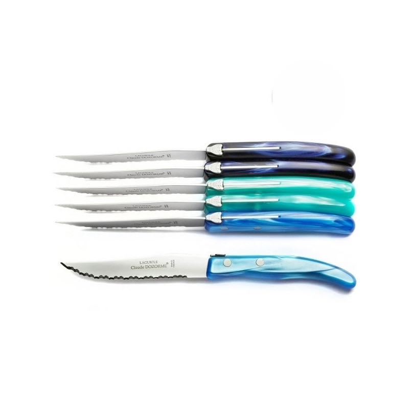 Set of 6 contemporary Laguiole knives - Shades of the blue seas