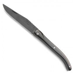 Cuchillo Laguiole mango de ebano, con hoja negro - gama Classic, estuche cuero