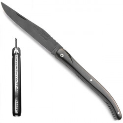 Laguiole ebony knife - Classic range, black blade, leather case