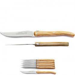 Laguiole 6er Set Messer, Olivenholz, handgemacht, in Holzschatulle