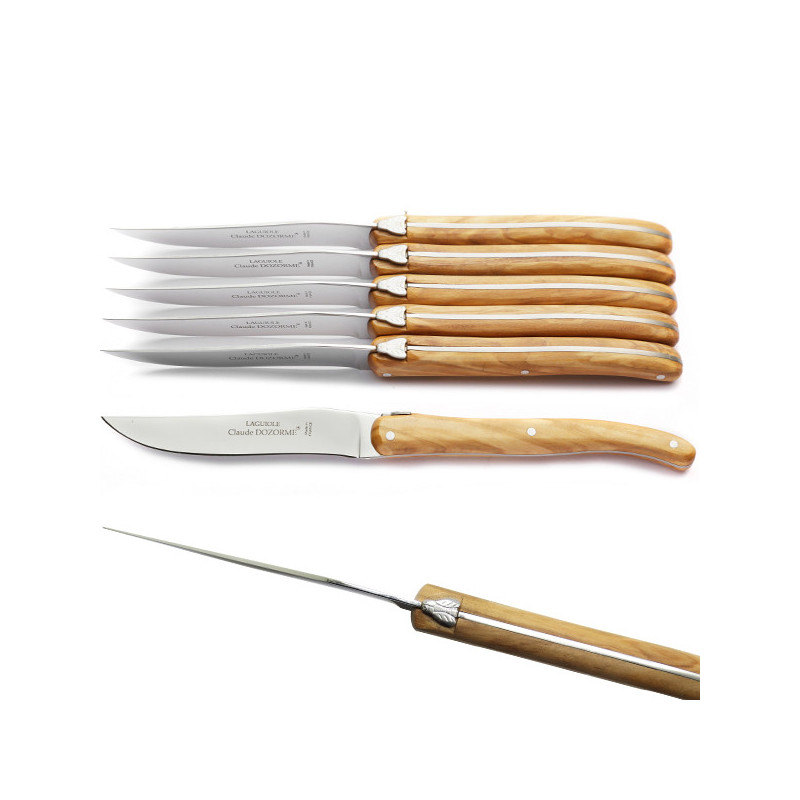 Laguiole 6er Set Messer, Olivenholz, handgemacht, in Holzschatulle