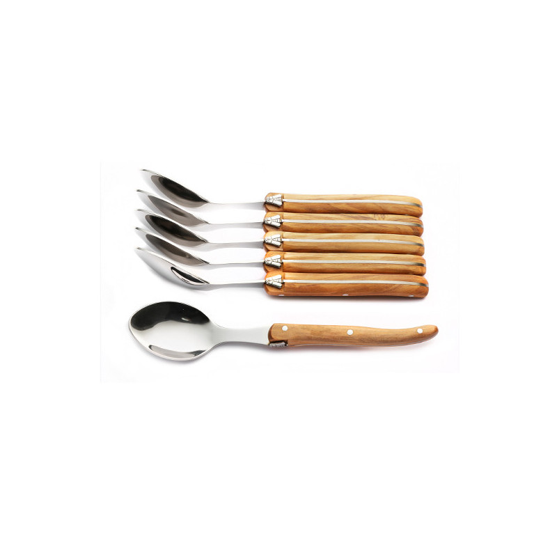 Laguiole boxed set of 6 olive wood handle small spoons
