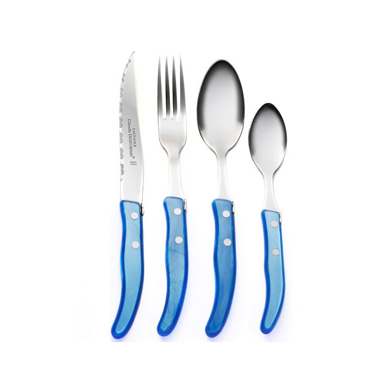 Set of 24 contemporary Laguiole flatware pieces - Azure Blue