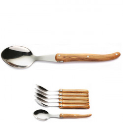 Laguiole boxed set of 6 olive wood handle large spoons