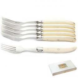 Luxury boxed set of 6 Ivoirine forks, ivory look handle 