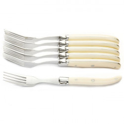 Luxury boxed set of 6 Ivoirine forks, ivory look handle 