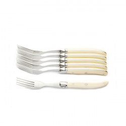 Luxury boxed set of 6 Ivoirine dessert forks, ivory look handle forks