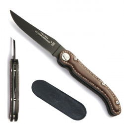 Laguiole brown full grain leather handle knife, lethear case