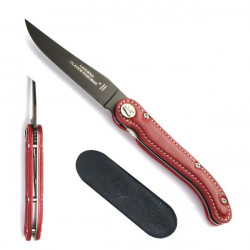Laguiole red full grain leather handle knife, leather case