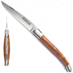 Laguiole thuya burl handle knife, leather case