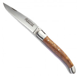 Laguiole thuya burl handle knife, leather case