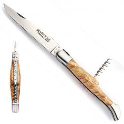 Laguiole-Messer mit Korkenzieher - Gemaserter Birkenholzgriff
