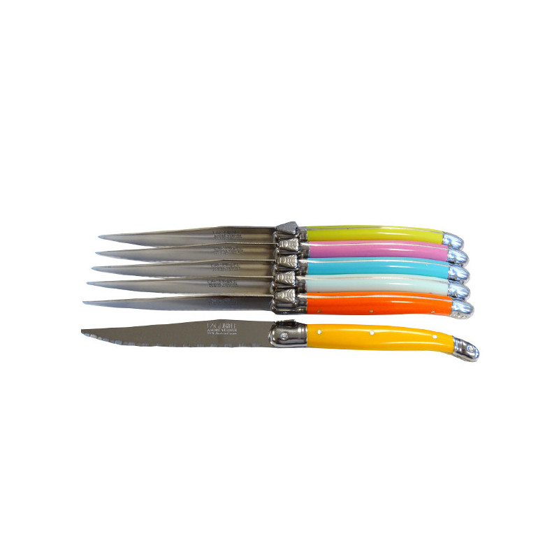 Laguiole Steak Knives, Set of 6 Knives, Stainless Steel, ABS Handle,  Handmade, 4 Colours Available, Dishwasher Safe, French Laguiole Knives 