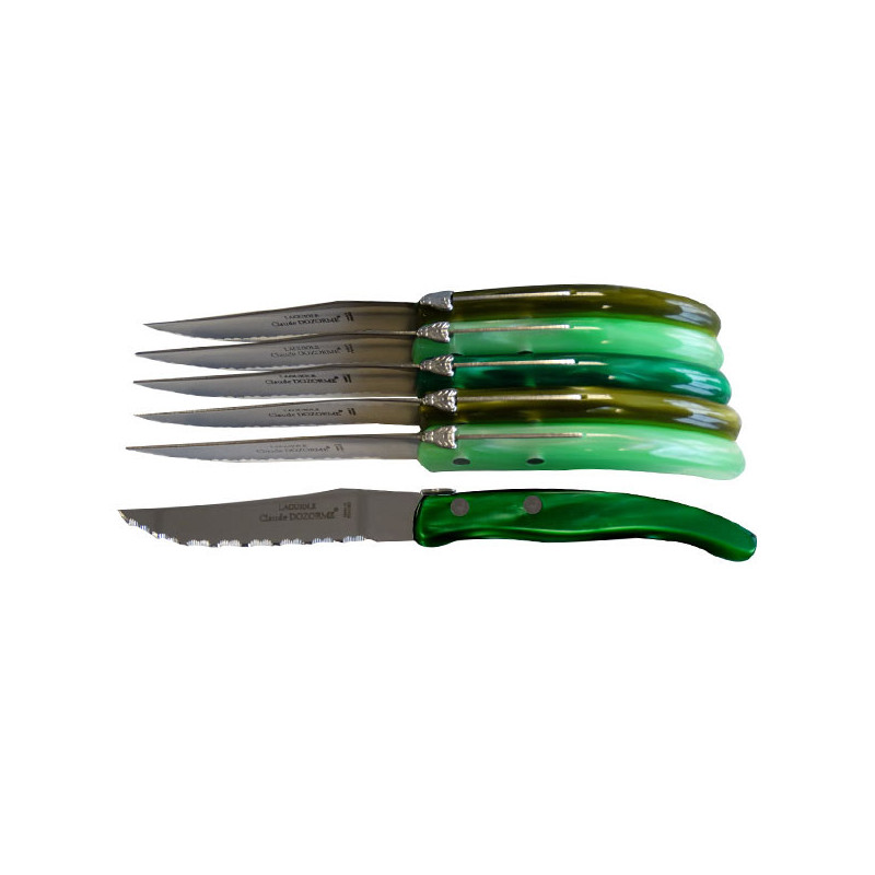 Set of 6 contemporary Laguiole knives - Shades of green meadows