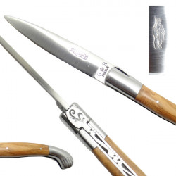 Santiago de Compostela Laguiole knife, olive wood handle, leather case