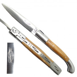 Santiago de Compostela Laguiole knife, olive wood handle, leather case