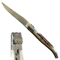 Laguiole Wild Boar knife, antler handle, black case