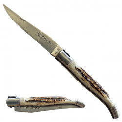 Laguiole Wild Boar knife, antler handle, black case