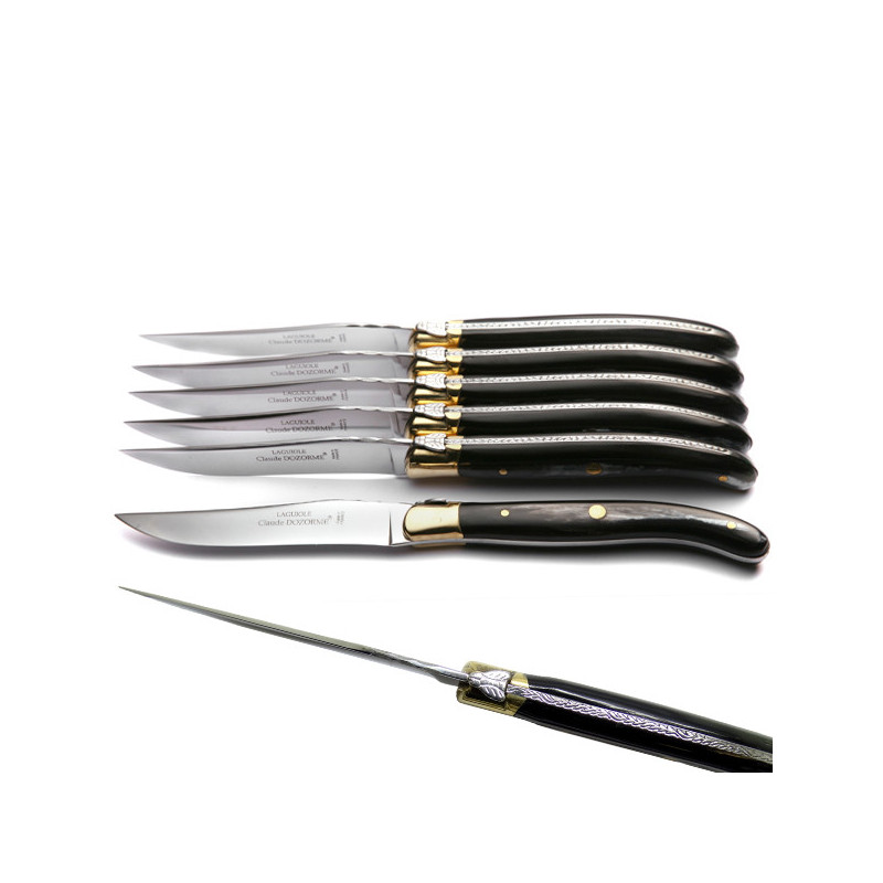 Set di 6 coltelli Laguiole Excellence - Corno nero e ottone