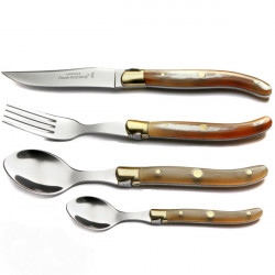 Laguiole boxed set of 6 real clear horn handle knives