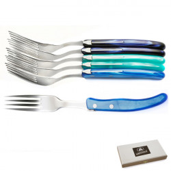 Set of 6 contemporary Laguiole forks - Shades of the blue seas