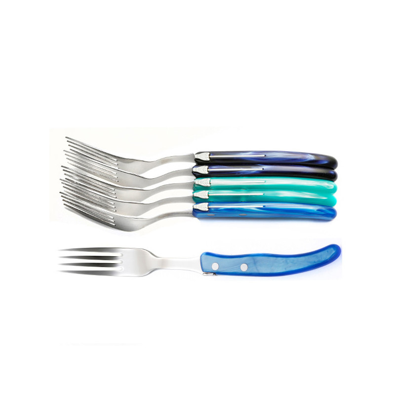 Set of 6 contemporary Laguiole forks - Shades of the blue seas