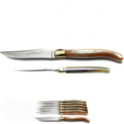 Coffret de 6 couteaux Laguiole Excellence - Corne claire & Laiton