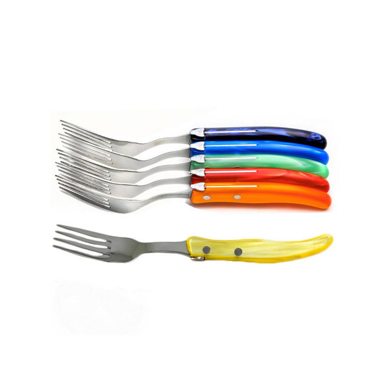 Set of 6 contemporary Laguiole forks - Spring Shades