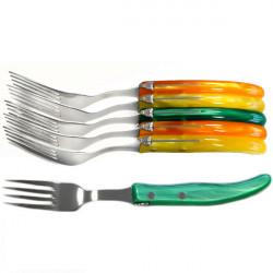 Set of 6 contemporary Laguiole forks - Citrus shades