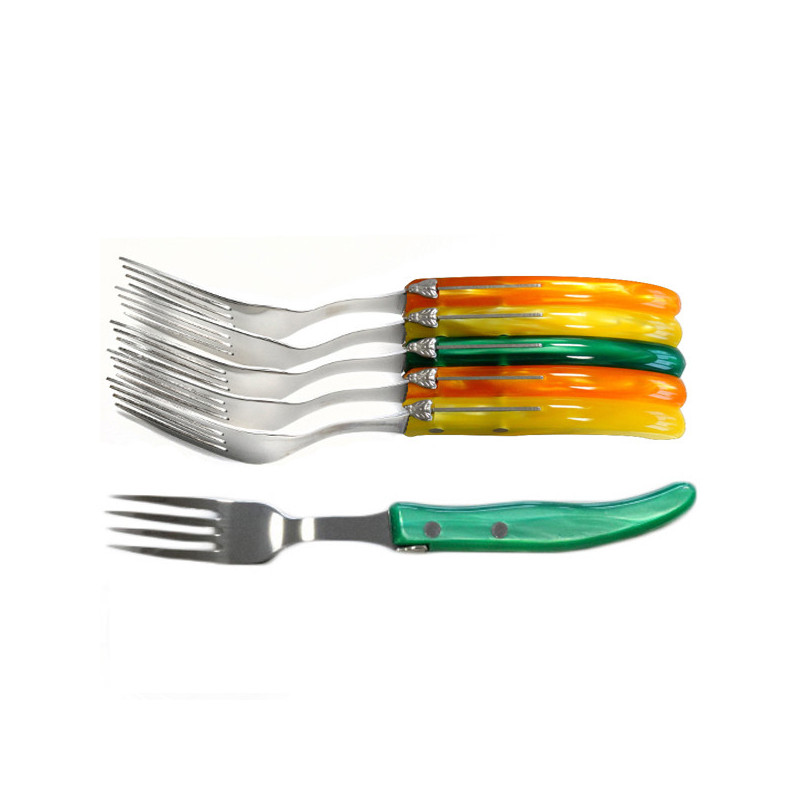 Set of 6 contemporary Laguiole forks - Citrus shades