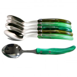 Set di 6 cucchiai grandi contemporanei Laguiole - Sfumature verdi dei prati