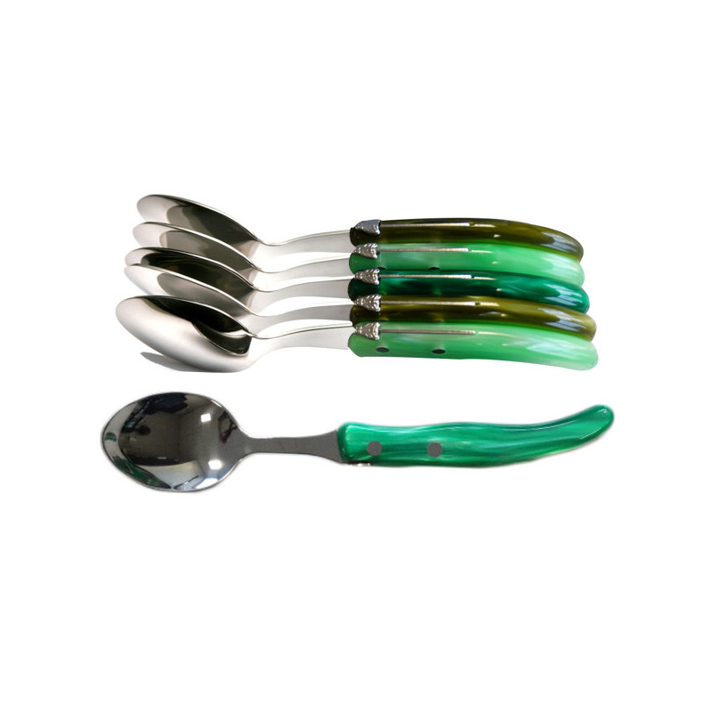 Set di 6 cucchiai grandi contemporanei Laguiole - Sfumature verdi dei prati