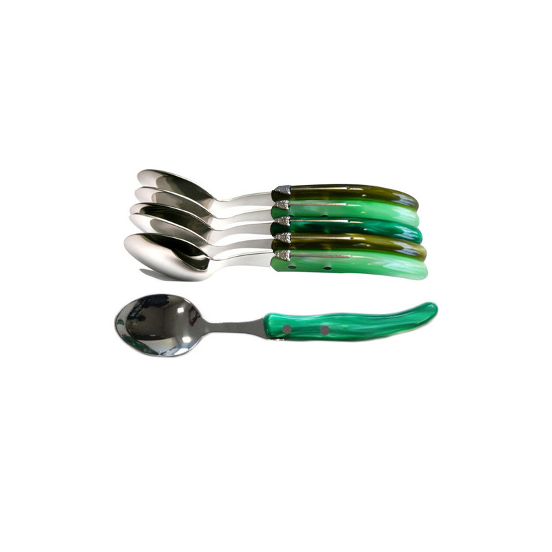 Set of 6 contemporary Laguiole teaspoons - Shades of green meadows
