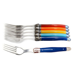 Set of 6 traditional Laguiole forks - Rainbow Shades