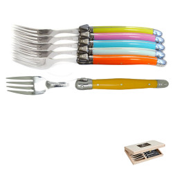 Set of 6 traditional Laguiole forks - Pastel Shades