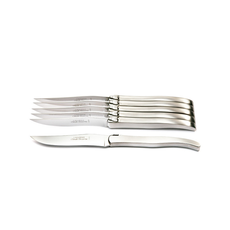 Laguiole boxed set of 6 solid polished stainless steel knives
