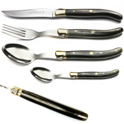 Laguiole boxed set of 6 real black horn handle forks